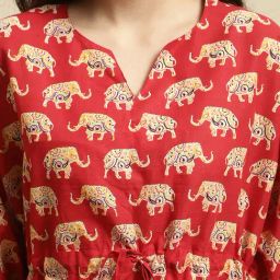 Secret Wish Red Animal Print Kaftan Top With Pyjamas image 5