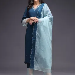 Sangria Women Geometric Embroidered Kurta with Trousers & Dupatta-picture-42