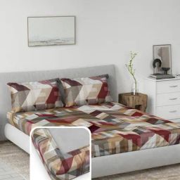 DDECOR Live beautiful Red Cotton Abstract 145 TC King Fitted Bedsheet with 2 Pillow Covers-25