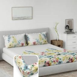 DDECOR Live beautiful Yellow Cotton Floral 145 TC King Fitted Bedsheet with 2 Pillow Covers-23