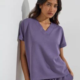 Wunderlove by Westside Lavender Solid V-Neck Top-picture-20