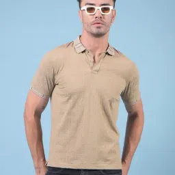 Crimsoune Club Beige Blended Slim Fit Self Design Polo T-Shirt-image-54