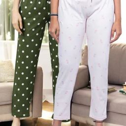 Kryptic Pink & Green Cotton Relaxed Fit Printed Lounge Pants - Pack of 2-image-95