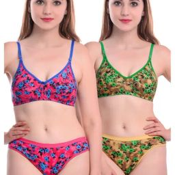 AROUSY Pink & Brown Cotton Printed Bra Panty Set - Pack Of 2-image-93