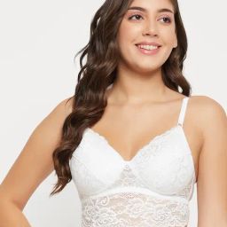 Clovia White Powernet Solid Padded Full Cup Wire Free Bralette Bra-picture-12