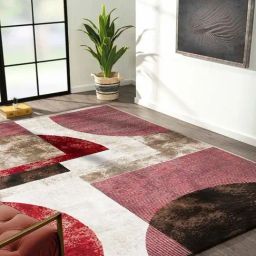 Obsessions Red & Brown Geometric Carpet - Large-14
