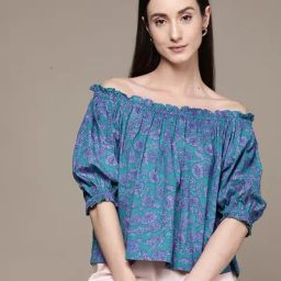 Label Ritu Kumar Blue Cotton Blend Floral Top-picture-25