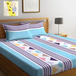 Klotthe Printed Sky Blue 210 TC Cotton Blend King 2 Bed Sheets with 4 Pillow Covers-image-59