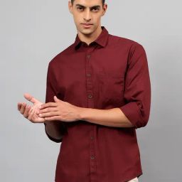 Cantabil Maroon Cotton Regular fit Solid Shirts-image-102