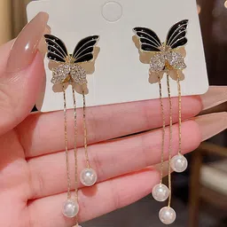 Krelin Gold-Plated Rhinestones Studded Contemporary Shaped Drop Earrings-11