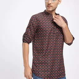 Anouk Rustic Geometric Print Band Collar Roll-Up Sleeves Straight Kurta-picture-49