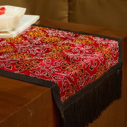 MAATIR DESIGNS Red Block Printed Table Runner-15
