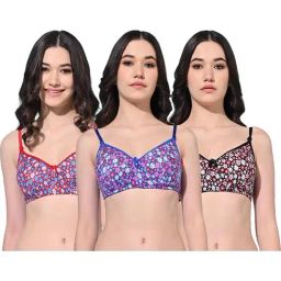 FIMS Black & Blue Printed Bras - Pack Of 3-image-99