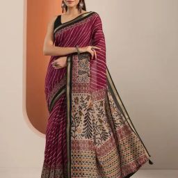 Libas Maroon Leheriya Saree With Unstitched Blouse-picture-43
