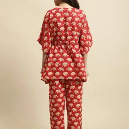 Secret Wish Red Animal Print Kaftan Top With Pyjamas image 2