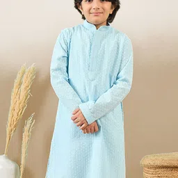 Here&Now X Sanwara Boys Chikankari Embroidered Cotton Straight Kurta-image-38