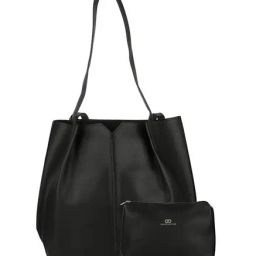 Gio Collection Black Solid Shoulder Bag with Pouch-image-2