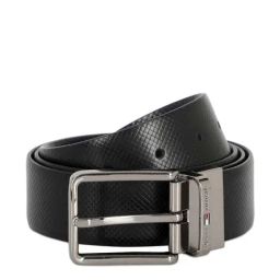 Tommy Hilfiger Black & Navy Leather Reversible Belt for Men-image-21