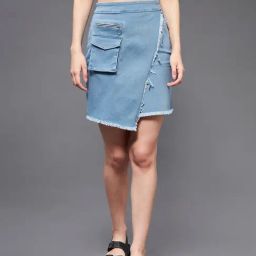 Miss Chase Light Blue Denim Wrap Skirt-picture-0
