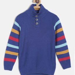 MINIKLUB Kids Blue Solid Full Sleeves Sweater-image-36