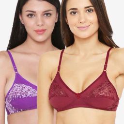 N-Gal Maroon & Purple Lace Work Half Coverage Bras - Pack Of 2-image-75