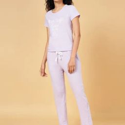 YU by Pantaloons Lilac Cotton Graphic Print Top Pyjama Set-picture-19