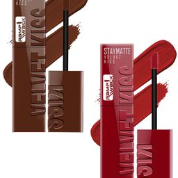 Ramp Walk Set Of 2 Velvet Kiss Liquid Lipsticks- 3.5 ml Each- Dark Brown- Cherry Red-28