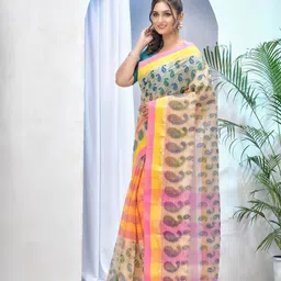 DESH BIDESH Paisley Pure Cotton Taant Saree-picture-17