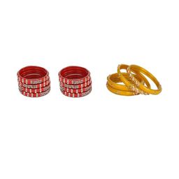 SOMIL Women Set Of 2 Red / Yellow Glass Artificial Stones Bangles-image-75