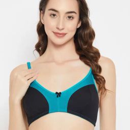 Clovia Black & Blue Cotton Color-Block Non Padded Full Coverage Bra-picture-14