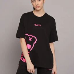 GRIFFEL Black Printed T-Shirt With Shorts-image-77