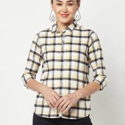 Crimsoune Club White Cotton Check Shirt-image-96