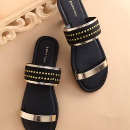 Earthy Touch Slip On Ethnic Wear Sandals with Studs - Gold-image-61