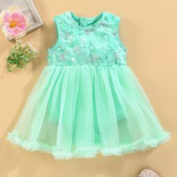Mark & Mia Cotton Sleeveless Frock Style Party Onesie With Sequin Detailing - Green-image-42