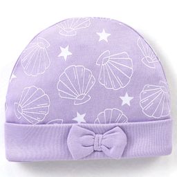 Babyhug 100% Cotton Cap Star Printed with Bow Applique - Purple-image-98