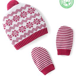 Babyhug Organic Cotton Knit Woollen Cap & Mittens Set Red - Diameter 10.5 cm-22