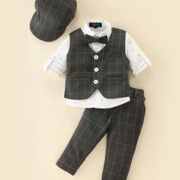 Robo Fry Knit Full Sleeves Three Piece Party Suits With Cap & Bow - Green-picture-35