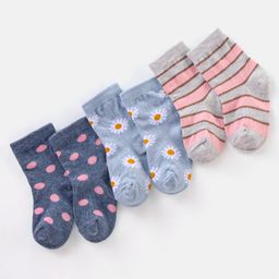 Cute Walk By Babyhug Non Terry Anti Bacterial Ankle Length Floral Design Socks Pack of 3 - Multicolour-image-27