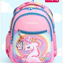 Babyhug Unicorn Print Spacious Backpack With Unicorn Key-Chain Pink - 16 Inches-image-3