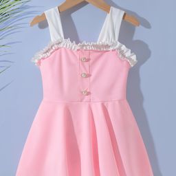 Pine Kids Sleeveless Solid Frock Swimsuit  with Fril Detailing - Pink-image-24