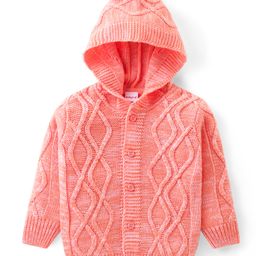Babyhug Knit Full Sleeves Front Open Hooded Sweater with Cable Knit Design - Orange-image-38