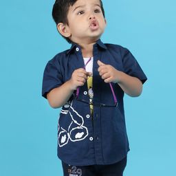 Polka Tots Half Sleeves Teddy Bear Printed Shirt - Navy Blue-image-44