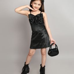 Taffykids Sleeveless Abstract Design Foil Printed With Bow Detailed Dress - Black-image-88