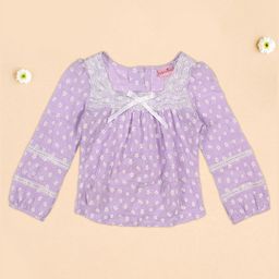 Cutecumber Full Sleeves Floral Printed Top - Purple-image-97
