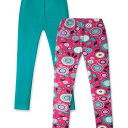 Nino Togs Pack Of 2 Solid & Abstract Printed Stretchable Leggings - Multi Colour-image-44