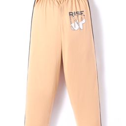 Taeko Single Jersey Knit Full Length Taped Track Pants With Rise Up Text Print - Tan-image-61