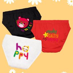 NUSYL Cotton Pack Of 3 Sandy Salty & Happy Text Printed Panties - Black Red & White-image-58