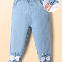 Mark & Mia Cotton Lycra Full Length Denim Jeans With Bow Applique - Light Blue-image-61