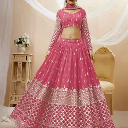 ODETTE Embroidered Mirror Work Semi-Stitched Lehenga & Unstitched Blouse With Dupatta-picture-55
