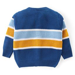 Babyhug Knitted Full Sleeves Front Open Sweater Set With Stripes Design - Navy Blue image 3